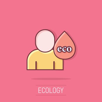 People healthy life icon in comic style. Water drop cartoon vector illustration on isolated background. Organic ecosystem splash effect sign business concept.