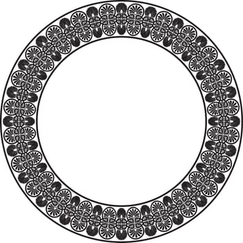 Vector black monochrome round ornament ring of ancient Greece. Classic pattern frame border Roman Empire.