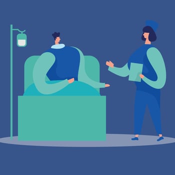 Vector panic attack at clinic 2d vector isolated illustration doctor and man flat characters on cartoon background