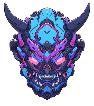AI generated Horned demon head mascot illustration for t-shirt apparel print or sticker design, futuristic style isolated background png