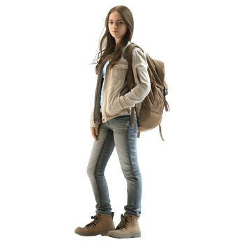 AI generated Female Student Girl Standing Wearing Bag on Transparent background - Ai Generated png