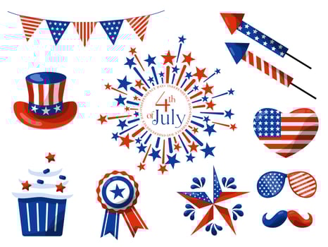 4th of July, USA Independence Day. Vector holiday frame isolated on white background. Paper stars in USA flag colors. Material design for greeting card, flyer, banner, poster. Vector illustration