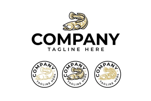 set of snakehead fish logo design for fish shop and fishing label, sign, symbol and identity vector