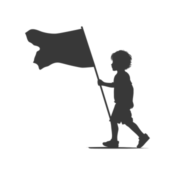 AI generated Silhouette little boy ran while carrying a plain black flag png