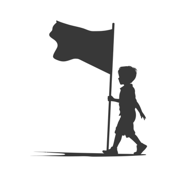 AI generated Silhouette little boy ran while carrying a plain black flag png