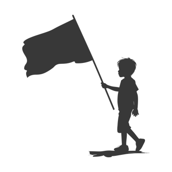 AI generated Silhouette little boy ran while carrying a plain black flag png