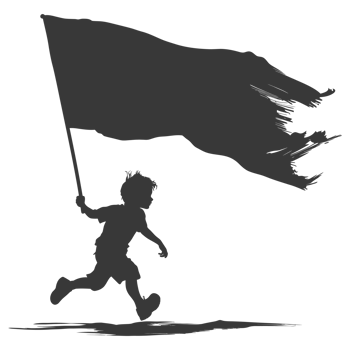AI generated Silhouette little boy ran while carrying a plain black flag png