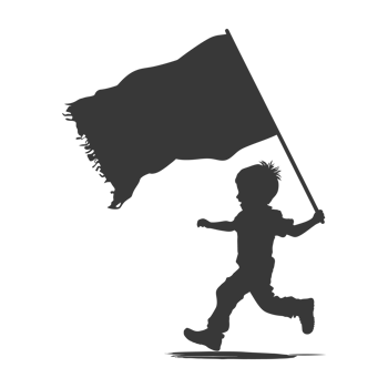 AI generated Silhouette little boy ran while carrying a plain black flag png