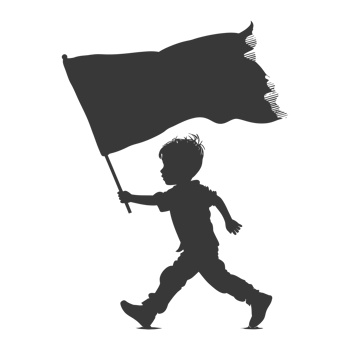 AI generated Silhouette little boy ran while carrying a plain black flag png