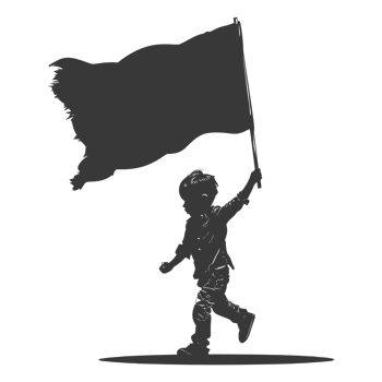 AI generated Silhouette little boy ran while carrying a plain black flag png