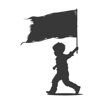 AI generated Silhouette little boy ran while carrying a plain black flag png