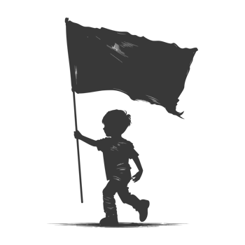 AI generated Silhouette little boy ran while carrying a plain black flag png