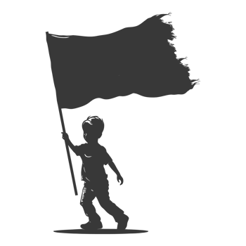 AI generated Silhouette little boy ran while carrying a plain black flag png