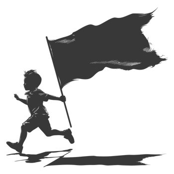 AI generated Silhouette little boy ran while carrying a plain black flag png
