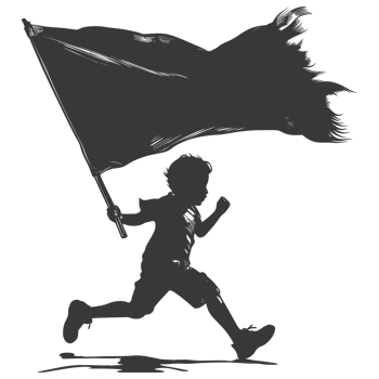 AI generated Silhouette little boy ran while carrying a plain black flag png
