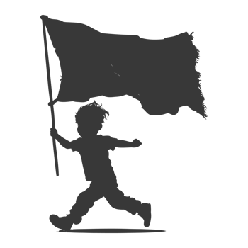 AI generated Silhouette little boy ran while carrying a plain black flag png