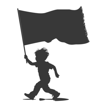 AI generated Silhouette little boy ran while carrying a plain black flag png