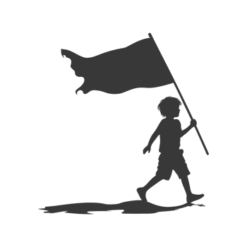 AI generated Silhouette little boy ran while carrying a plain black flag png