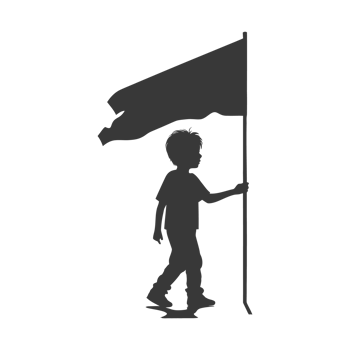 AI generated Silhouette little boy ran while carrying a plain black flag png
