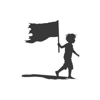 AI generated Silhouette little boy ran while carrying a plain black flag png