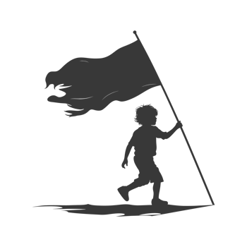 AI generated Silhouette little boy ran while carrying a plain black flag png