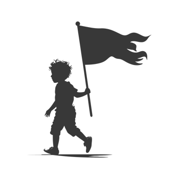 AI generated Silhouette little boy ran while carrying a plain black flag png