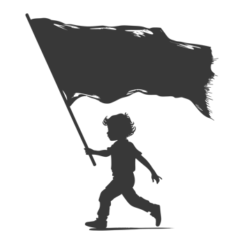 AI generated Silhouette little boy ran while carrying a plain black flag png