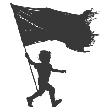 AI generated Silhouette little boy ran while carrying a plain black flag png