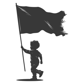 AI generated Silhouette little boy ran while carrying a plain black flag png