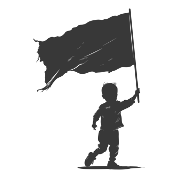 AI generated Silhouette little boy ran while carrying a plain black flag png