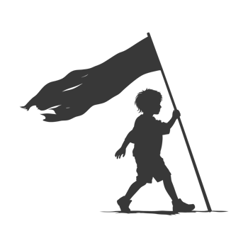 AI generated Silhouette little boy ran while carrying a plain black flag png