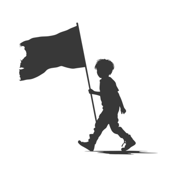 AI generated Silhouette little boy ran while carrying a plain black flag png