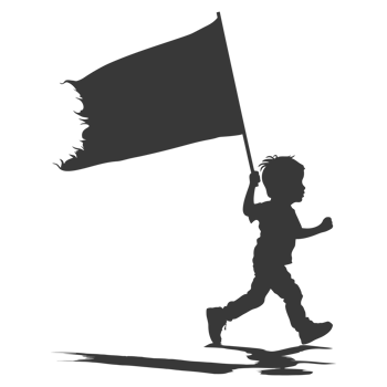 AI generated Silhouette little boy ran while carrying a plain black flag png