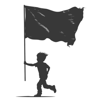 AI generated Silhouette little boy ran while carrying a plain black flag png