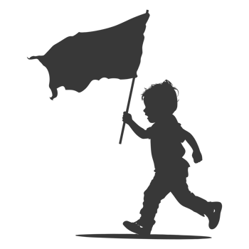 AI generated Silhouette little boy ran while carrying a plain black flag png