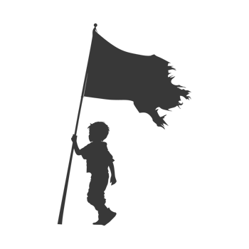 AI generated Silhouette little boy ran while carrying a plain black flag png
