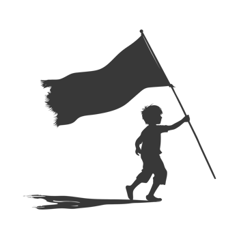 AI generated Silhouette little boy ran while carrying a plain black flag png