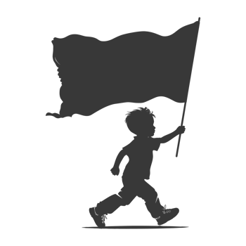AI generated Silhouette little boy ran while carrying a plain black flag png