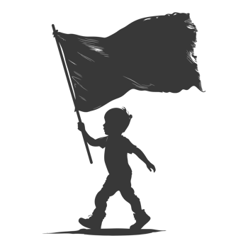 AI generated Silhouette little boy ran while carrying a plain black flag png