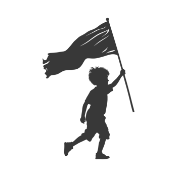 AI generated Silhouette little boy ran while carrying a plain black flag png