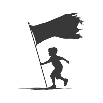 AI generated Silhouette little boy ran while carrying a plain black flag png