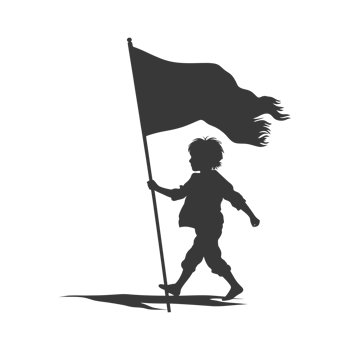AI generated Silhouette little boy ran while carrying a plain black flag png