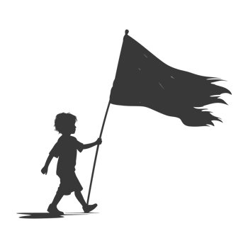 AI generated Silhouette little boy ran while carrying a plain black flag png