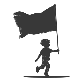 AI generated Silhouette little boy ran while carrying a plain black flag png