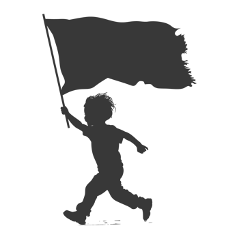 AI generated Silhouette little boy ran while carrying a plain black flag png