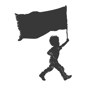 AI generated Silhouette little boy ran while carrying a plain black flag png