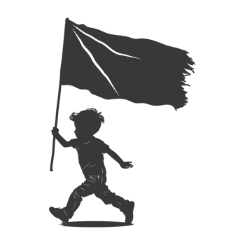 AI generated Silhouette little boy ran while carrying a plain black flag png