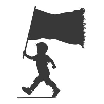 AI generated Silhouette little boy ran while carrying a plain black flag png