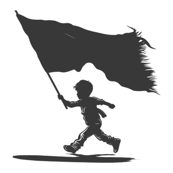 AI generated Silhouette little boy ran while carrying a plain black flag png