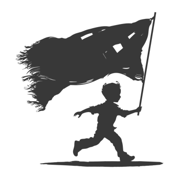 AI generated Silhouette little boy ran while carrying a plain black flag png